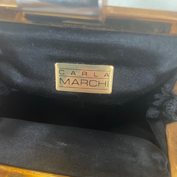 Carla Marchi Vintage Pleated/Crinkle Evening Bag Black gold tone Byzantine Chain - Picture 8 of 9